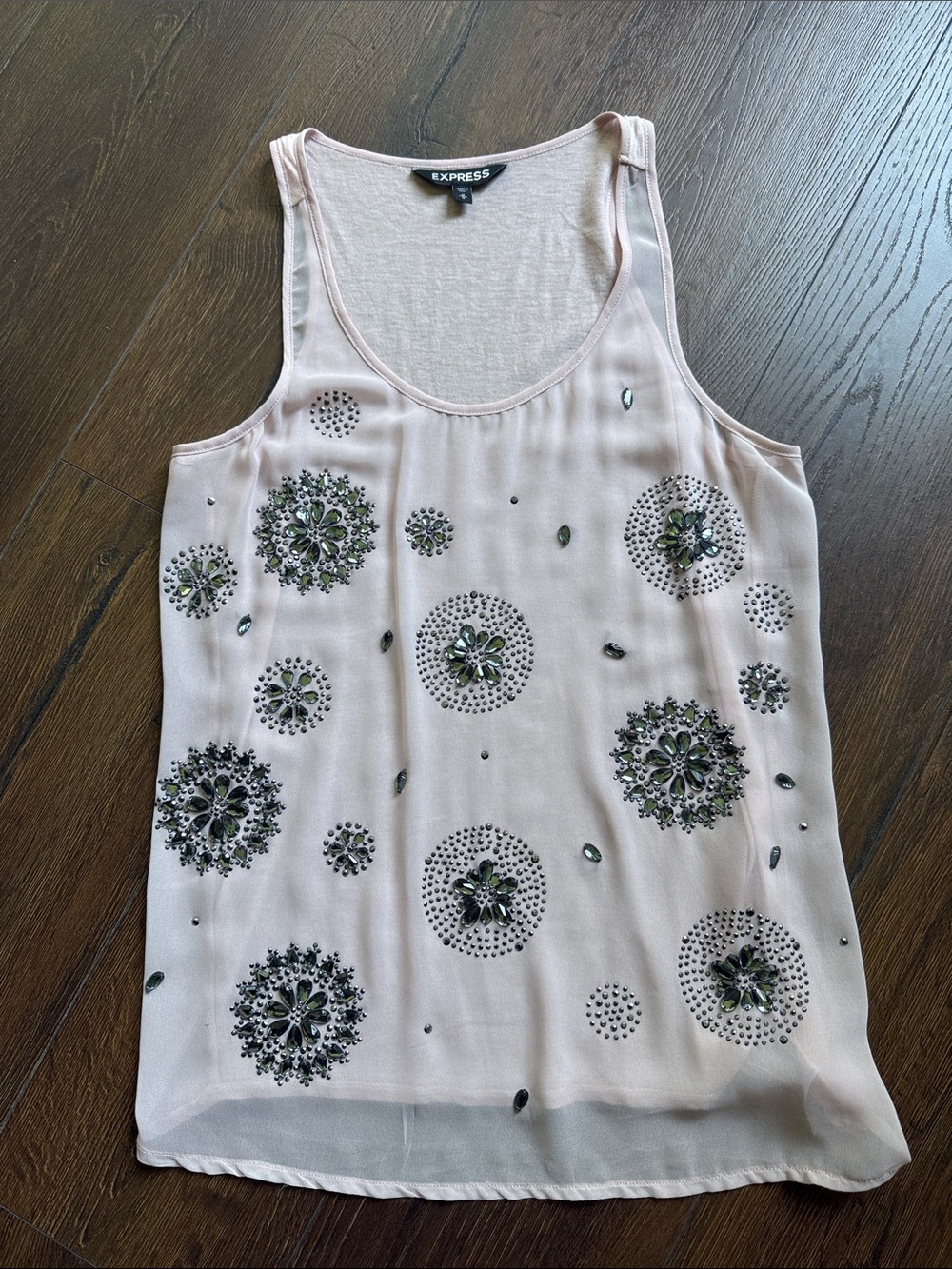 Express Pale Pink Beaded Floral-Embellished Tank Top